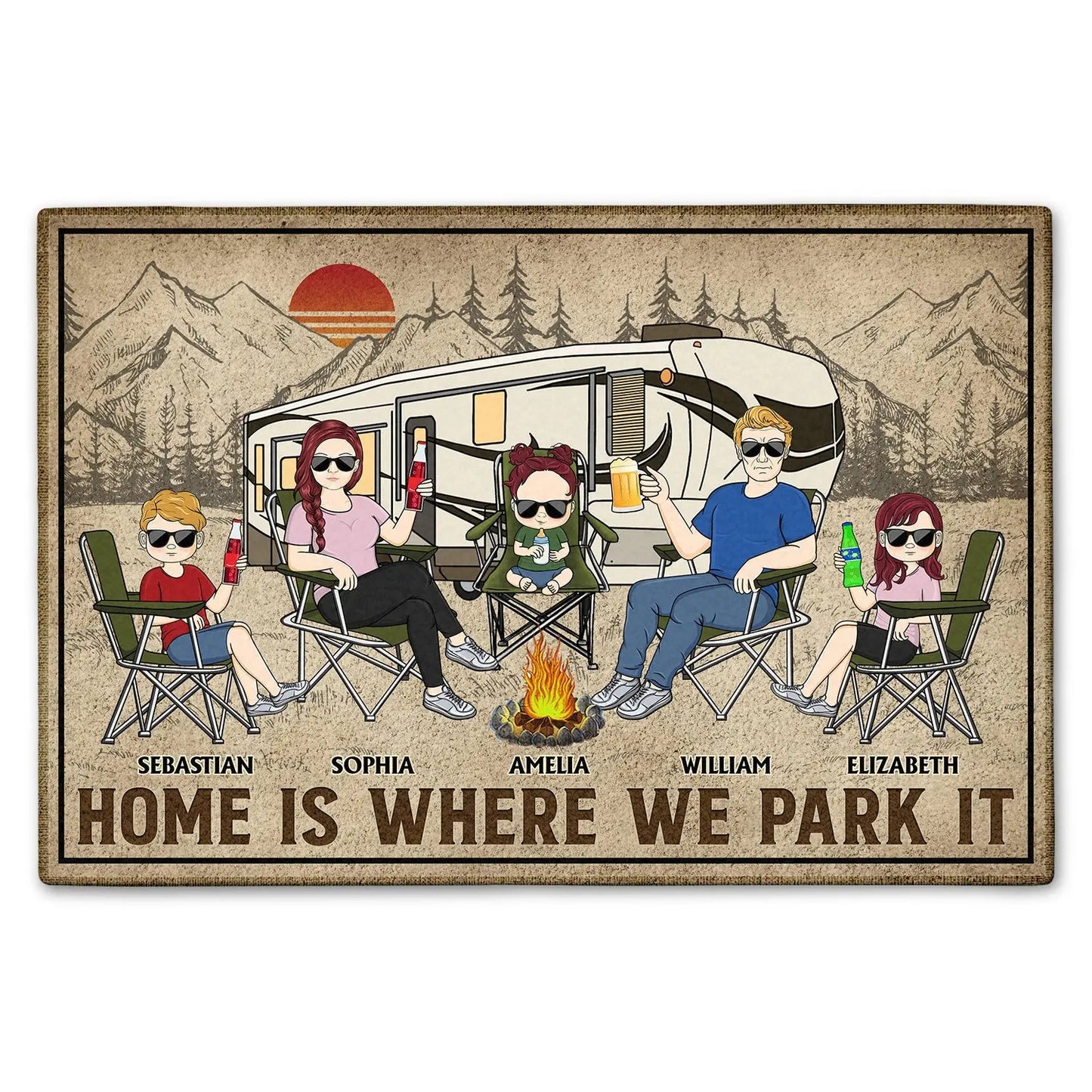 Personalized Camper Doormat – “Home Is Where We Park It” Custom Welcome Mat EPR