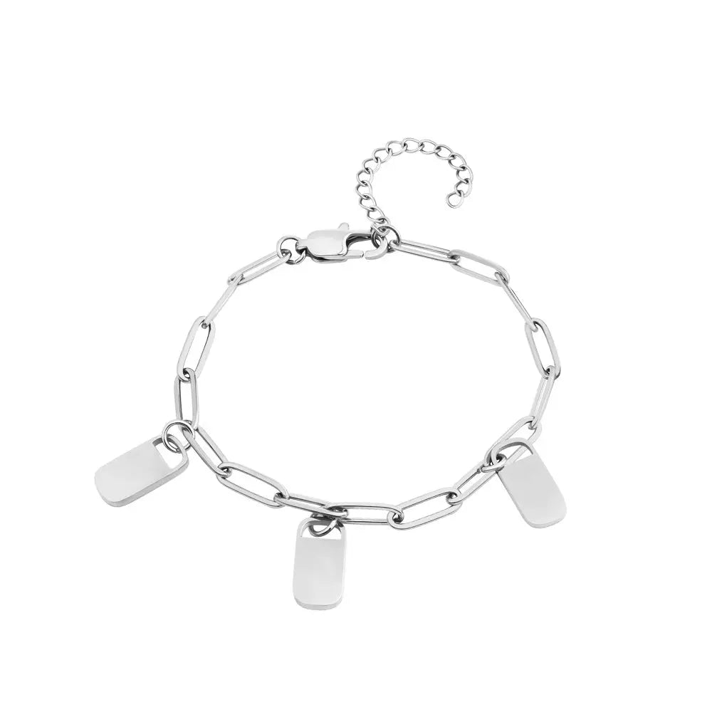 Personalized Engraved Heart Bracelet Stainless Steel Custom Charm Jewelry Gift TED