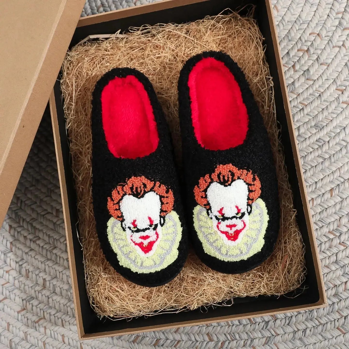 Halloween Plush Slippers Skull Pumpkin Ghost Cozy Anti-Slip Indoor Shoes TED