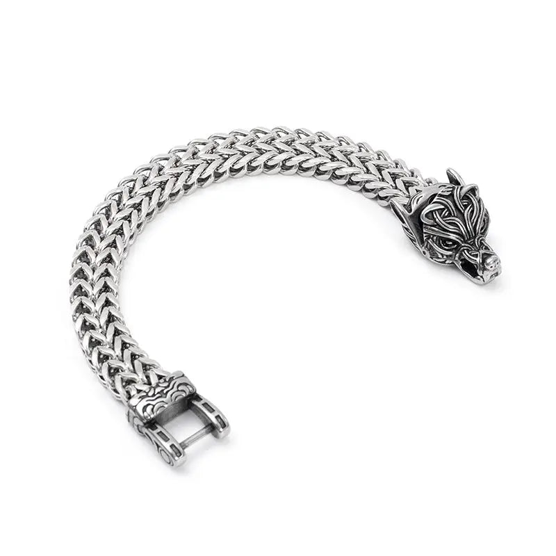 Viking Wolf Bracelet for Men Nordic Stainless Steel Chain Bracelet Gift TED