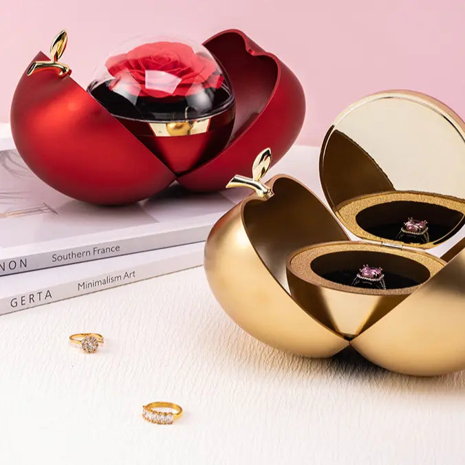 Luxury Double-Open Jewelry Gift Box with Rose - Elegant Ring & Necklace Storage Case | Romantic Gift Packaging TED