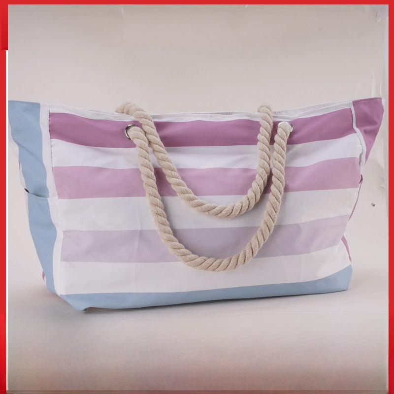 Rainbow Stripe Beach Bag - Large Capacity Beach Bag | Free Shipping