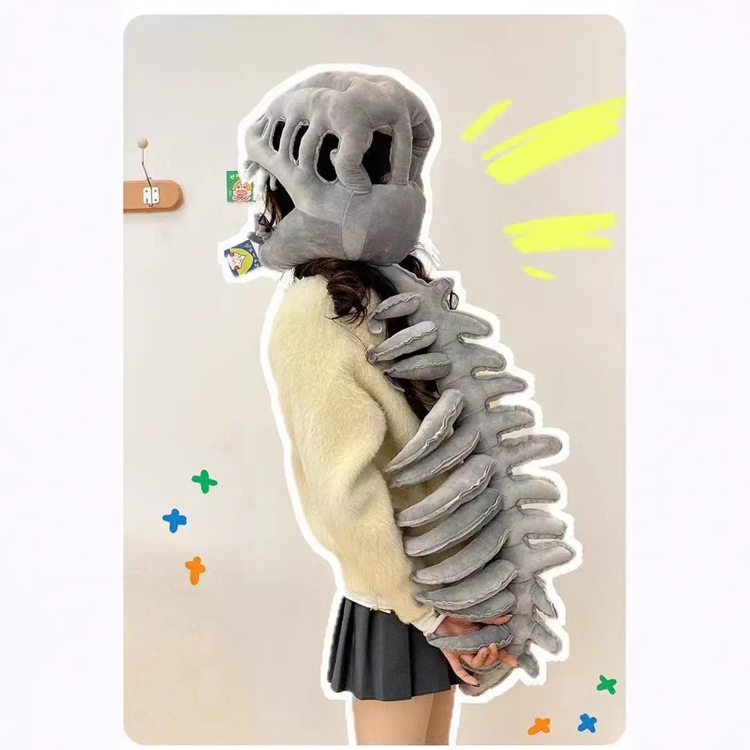Dinosaur Skeleton Plush Headgear Hat - Funny Dino Costume Hood | Soft Cosplay Party Hat for Teens & Adults TED