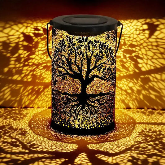Solar Projection Lantern Light ? Tree Pattern Outdoor LED Lamp | Waterproof Garden Hanging or Stake Light TED