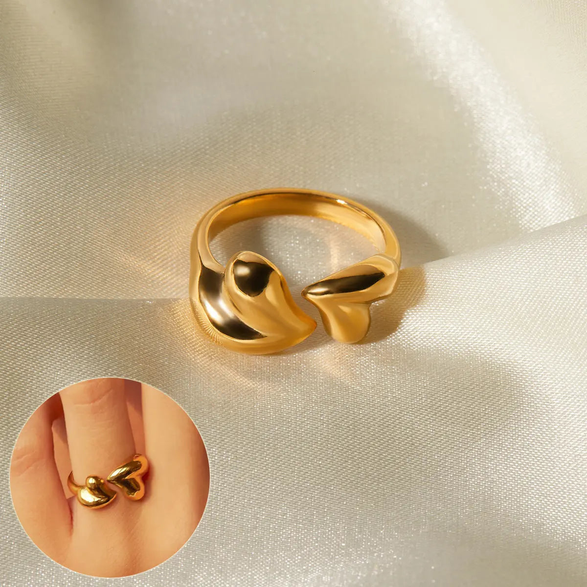 Asymmetric Heart Ring – Stainless Steel Open Adjustable Romantic Jewelry for Women CJ