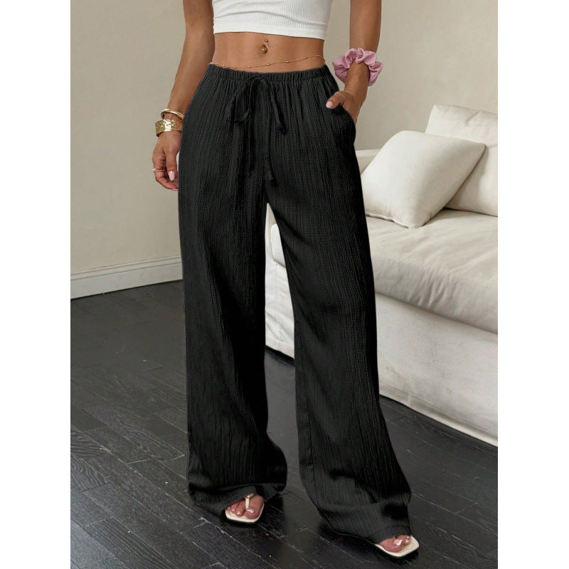 Womens Textured Knotted Waist Wide Leg Pants | Womens High Waist Pants - EverCharm Gifts