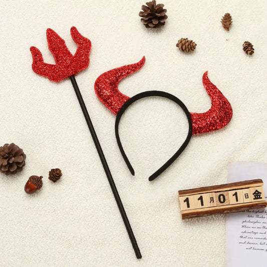 Halloween Devil Horn Headband Set – Spooky Cosplay Hair Accessories | 2PCS Party Costume Headwear CJ