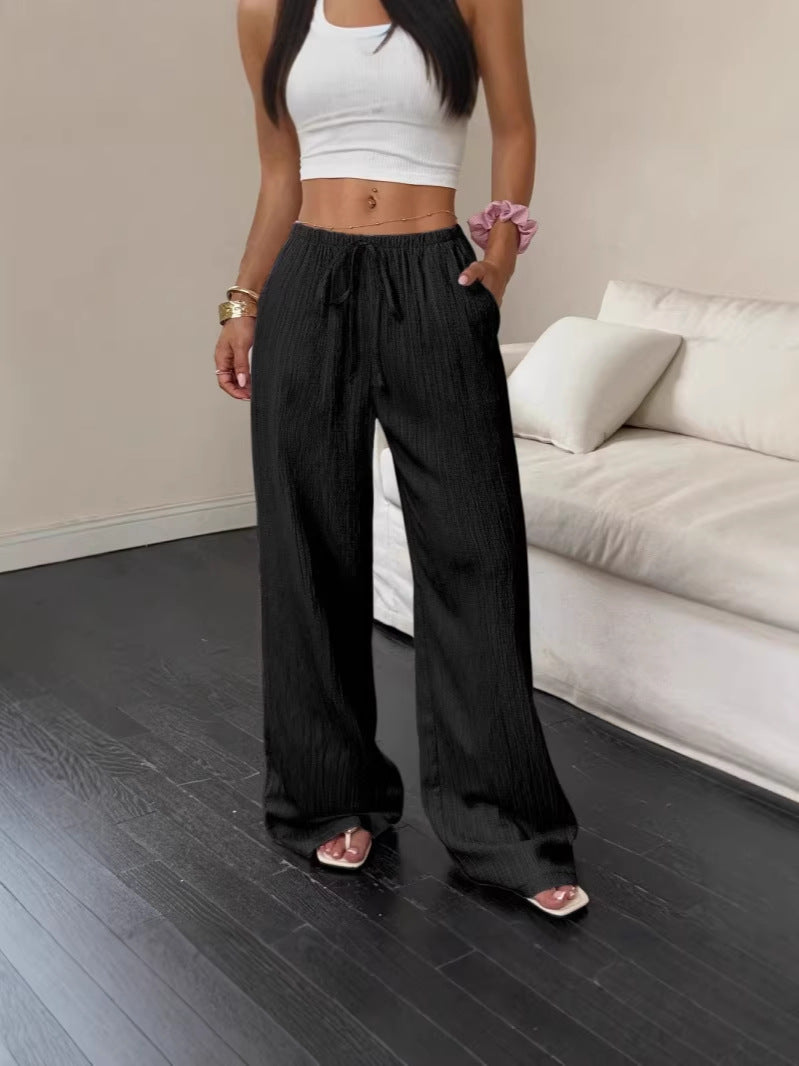 Womens Textured Knotted Waist Wide Leg Pants | Womens High Waist Pants - EverCharm Gifts