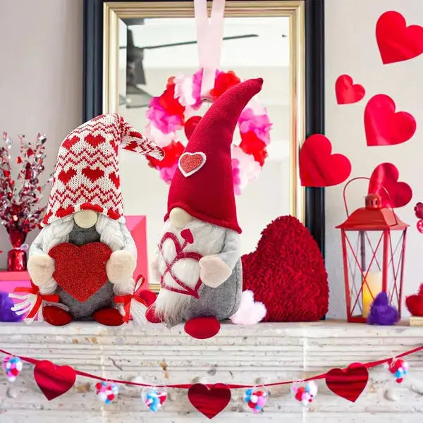 Valentine’s Day Lighted Gnome Set – 2PCS Plush Cupid Elf Decorations CJ