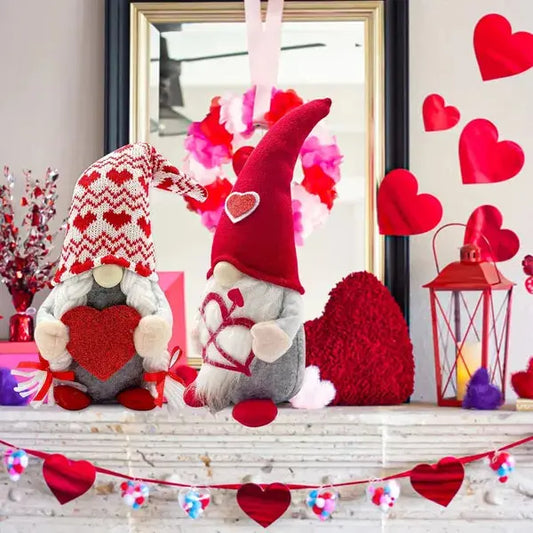 Valentine’s Day Lighted Gnome Set – 2PCS Plush Cupid Elf Decorations CJ