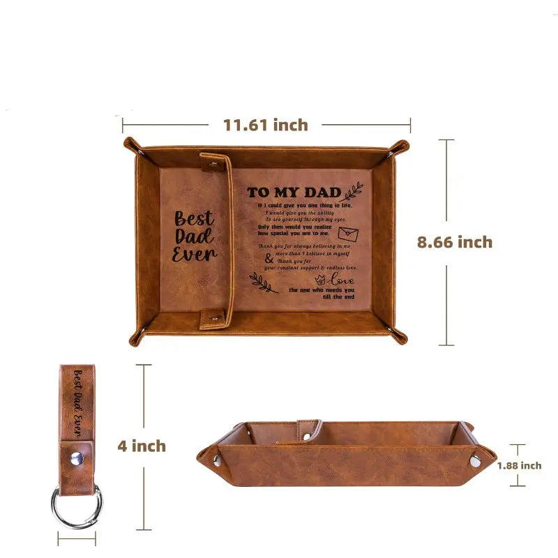 PU Leather Valet Tray & Keychain Set – Vintage Catchall Organizer for Desk, Nightstand & Entryway | Father’s Day Gift CJ
