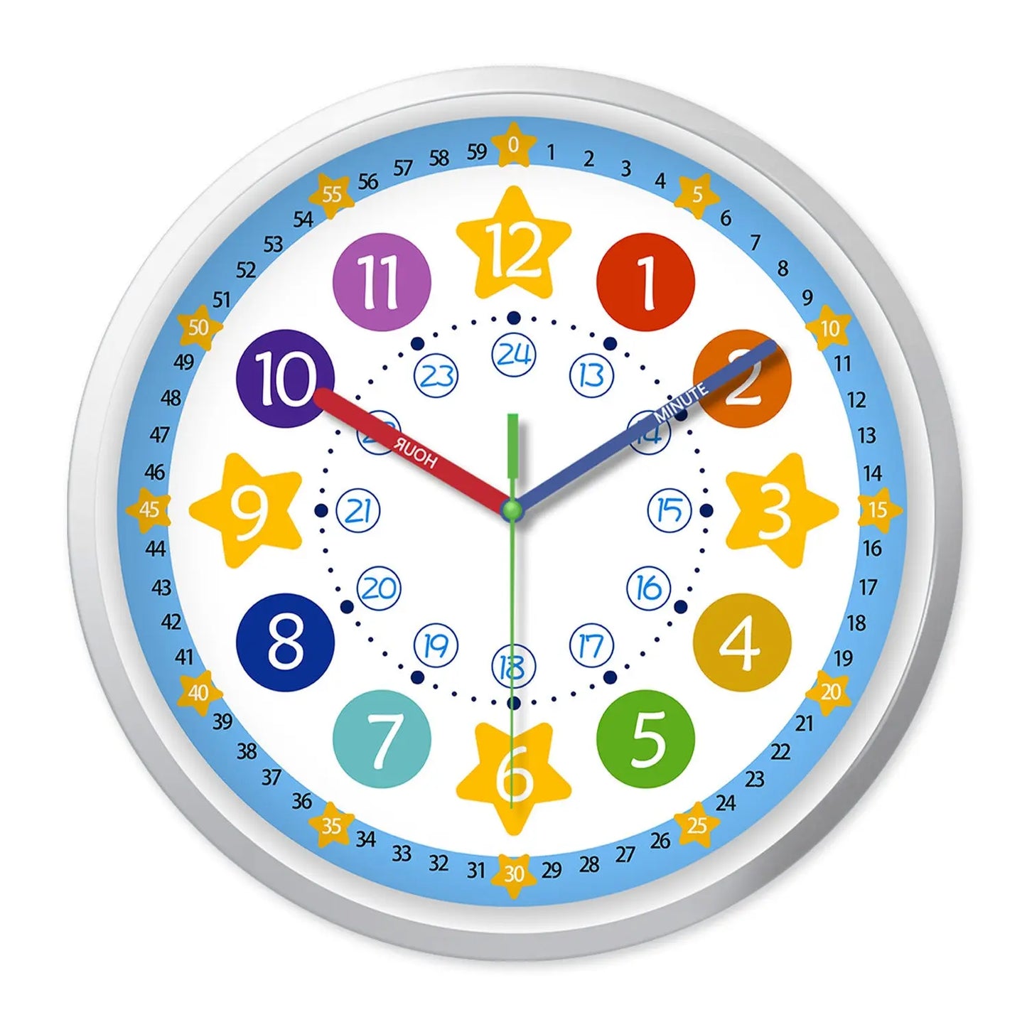 Rainbow Silent Wall Clock ? Modern Quartz Educational Clock for Kids & Home | Colorful No-Tick Decorative Clock TED