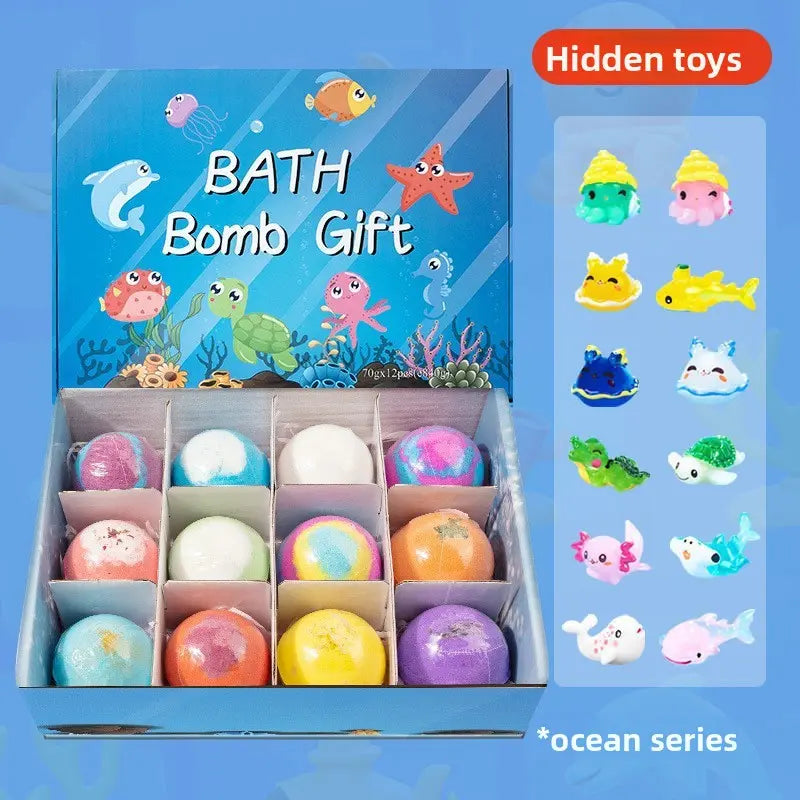 Kids Bath Bomb Gift Set Colorful Fizzing Bath Salt Balls | Ocean & Animal Surprise Bath Toys TED