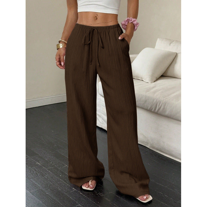 Womens Textured Knotted Waist Wide Leg Pants | Womens High Waist Pants - EverCharm Gifts