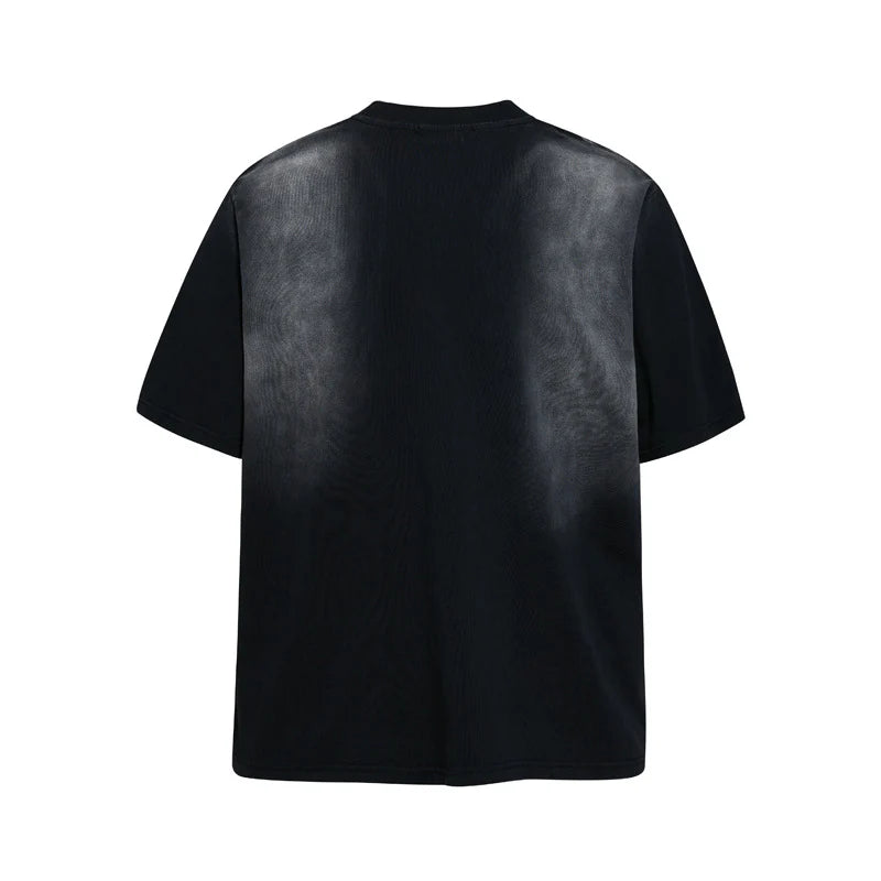 Vintage Spray Paint Embroidered Streetwear T-Shirt for Men – Loose Fit Graphic Tee