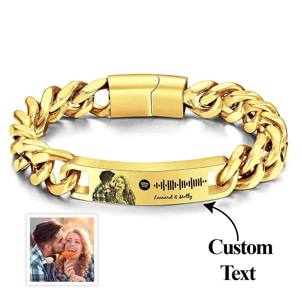 Personalized Spotify Code Bracelet with Photo – Custom Song Memory Bracelet Gift for Him