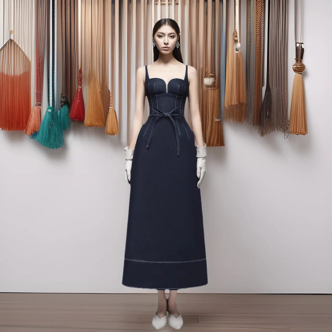 Women’s Sleeveless Denim Maxi Dress – Elegant A-Line High Waist Long Dress | Casual Chic Blue Jean Dress