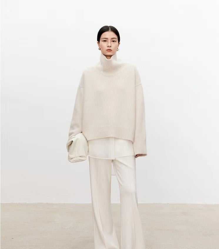 Women’s High Neck Cashmere Sweater – Loose Fit Thick Knit Wool Pullover | Free Shipping