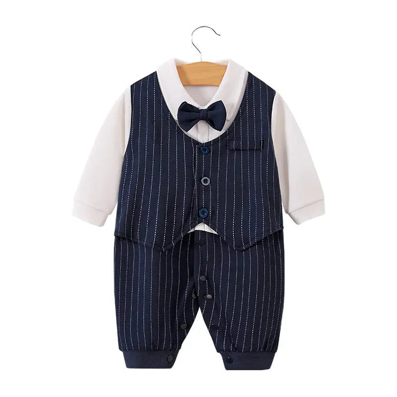 Baby Boy Cotton Romper – Long Sleeve British Style Newborn Jumpsuit (0–12 Months) EPR
