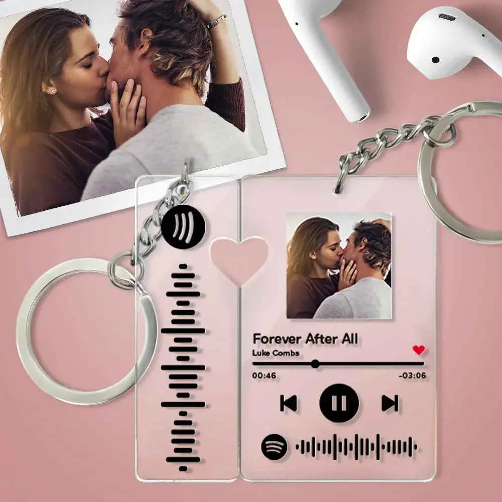 Custom Spotify Code Keychain with Photo – Personalized Music Memory Gift for Couples & Him