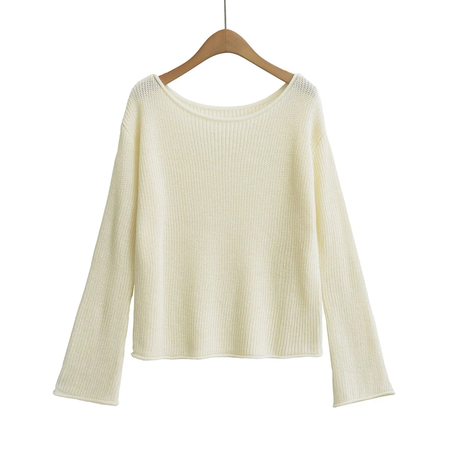 Women’s One-Shoulder Knit Sweater – Boat Neck Long Sleeve Top EPR