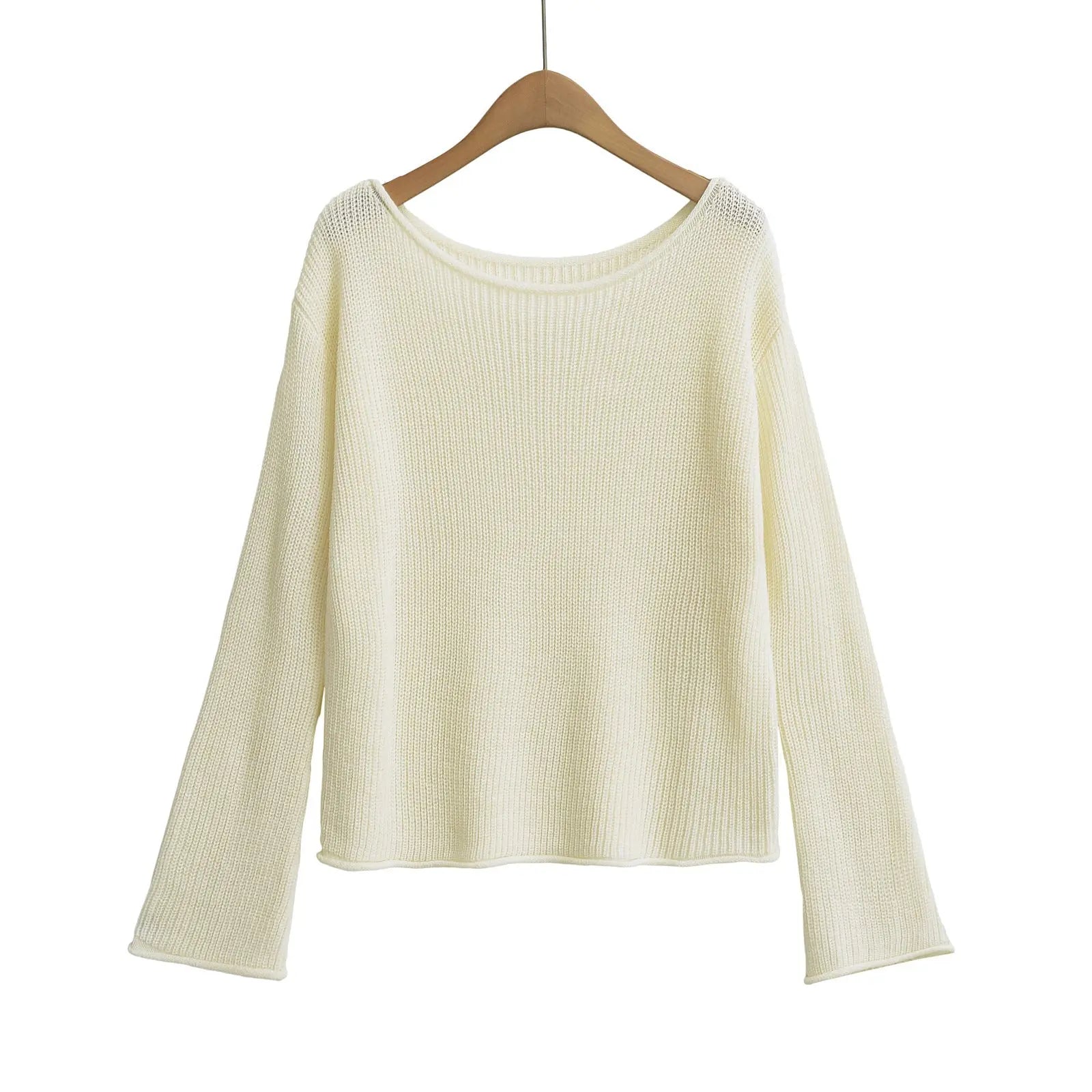 Women’s One-Shoulder Knit Sweater – Boat Neck Long Sleeve Top EPR