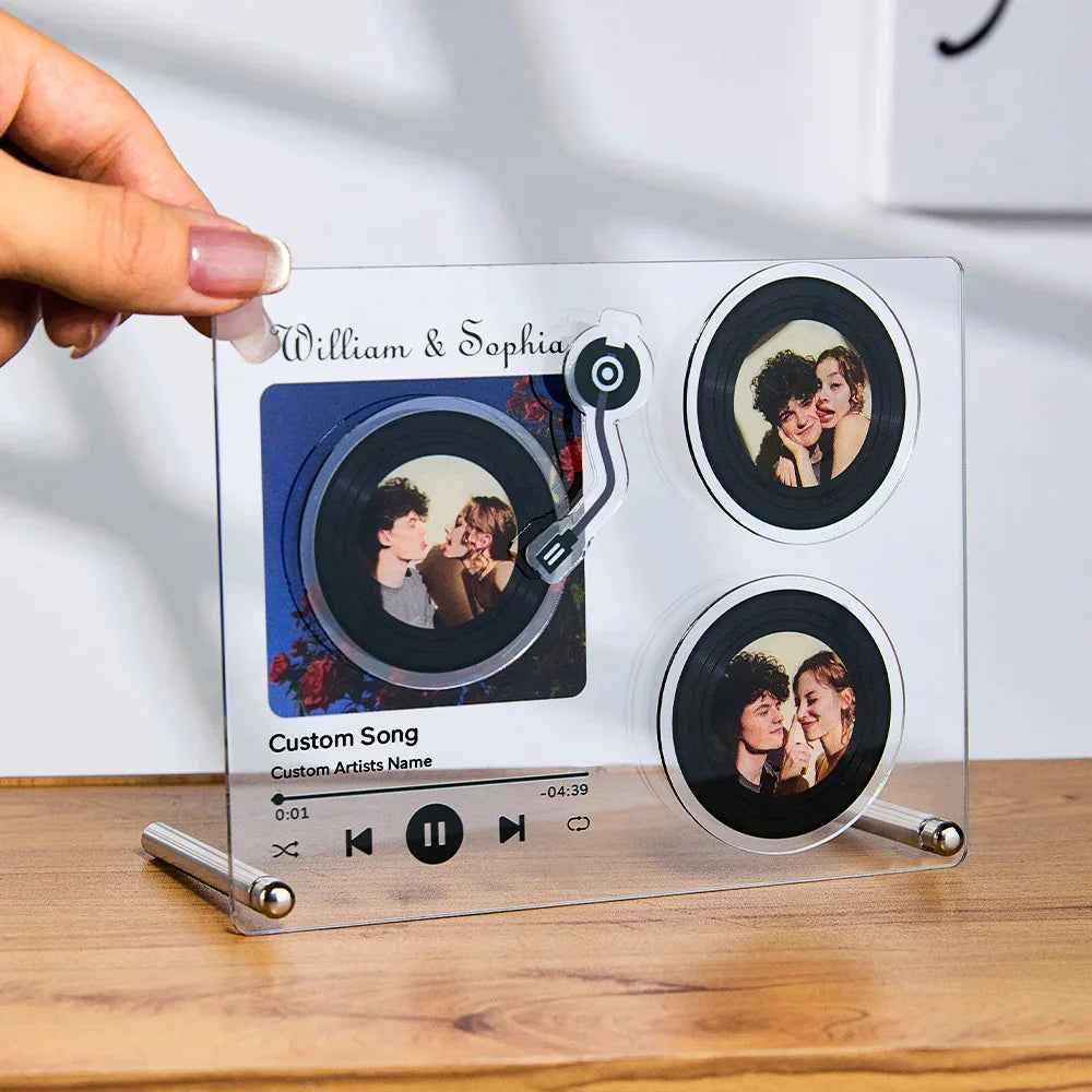 Personalized NFC Music Plaque – Rotatable Vinyl Record Photo Frame “Tap to Play” Love Gift