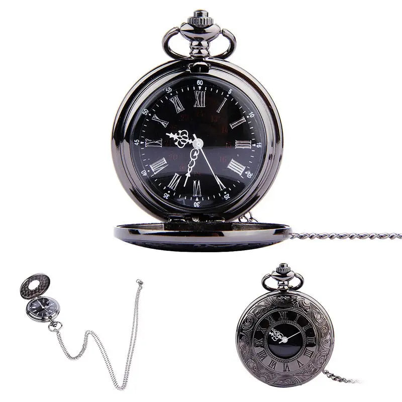 Father’s Day Vintage Pocket Watch Necklace – Roman Numeral Quartz Gift for Dad EPR