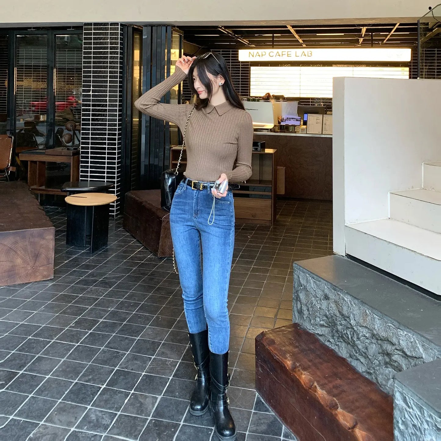 Women’s Slim Fit Polo Knit Top – Long Sleeve Pique Collar Sweater EPR