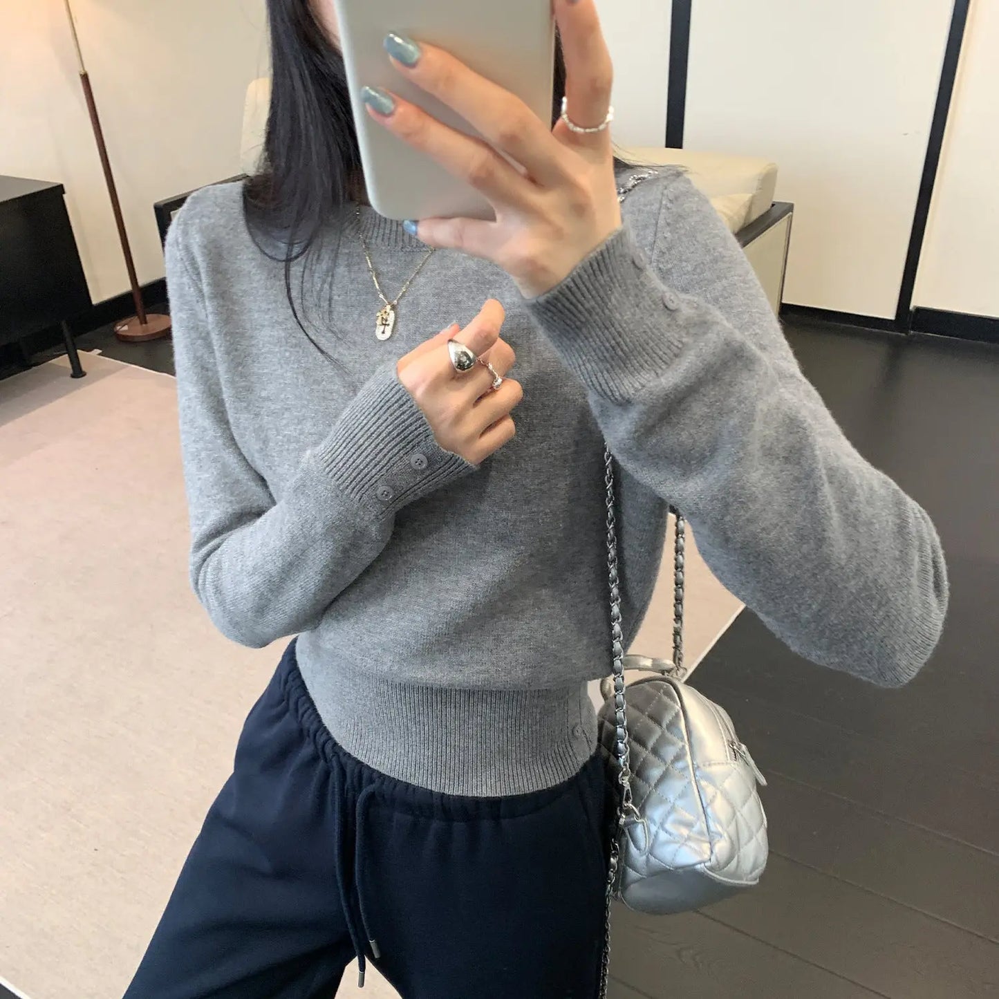 Women’s Soft Knit Slim Fit Top – Round Neck Long Sleeve Sweater EPR