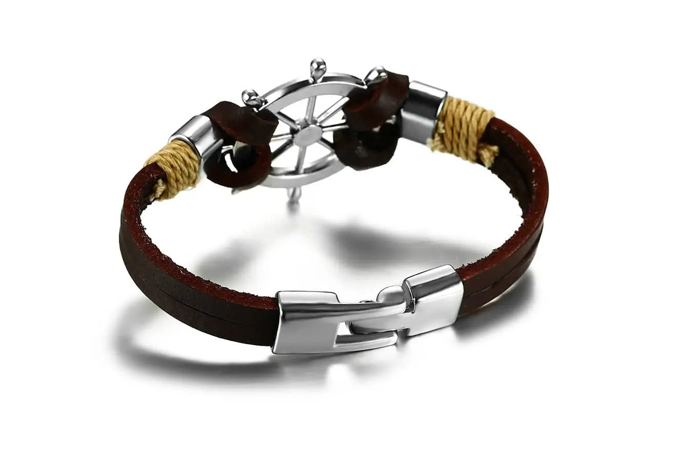 Men’s Nautical Rope Bracelet – Ship Wheel Anchor Style (Father’s Day Gift) - EverCharm Gifts