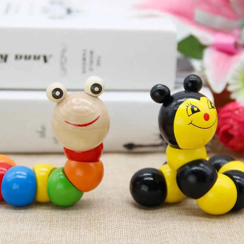 Colorful Wooden Worm Puzzle Toy – Montessori Educational Twisting Toy for Kids