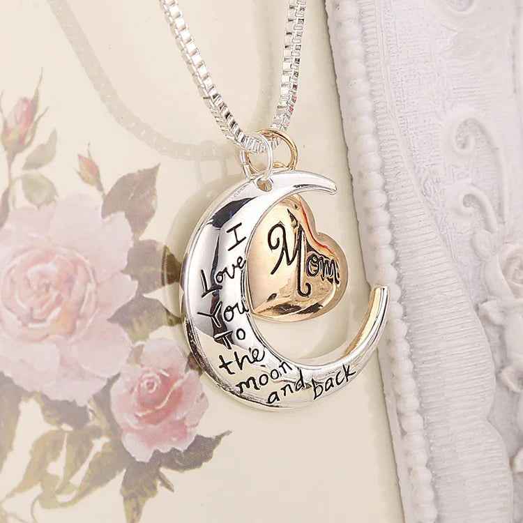 “I Love You Mom” Heart Pendant Necklace – Mother’s Day Gift Sweater Chain Jewelry
