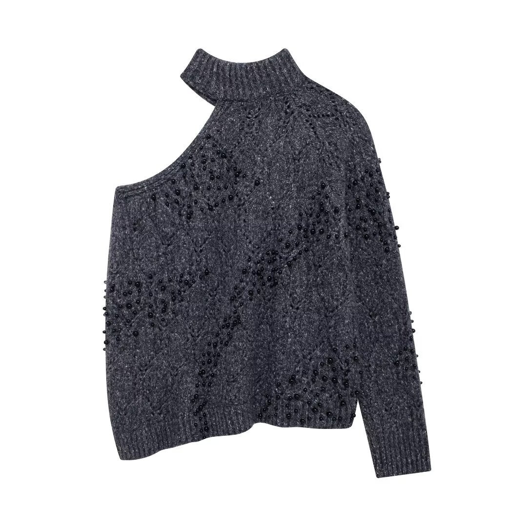 Women’s Off-Shoulder Half Turtleneck Sweater – Casual Relaxed Fit Long Sleeve Top