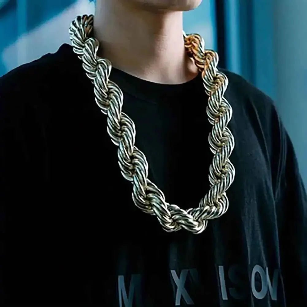 Men’s 30mm Chunky Rope Chain Necklace – 14K Gold Plated Hip Hop Jewelry (30 Inch)