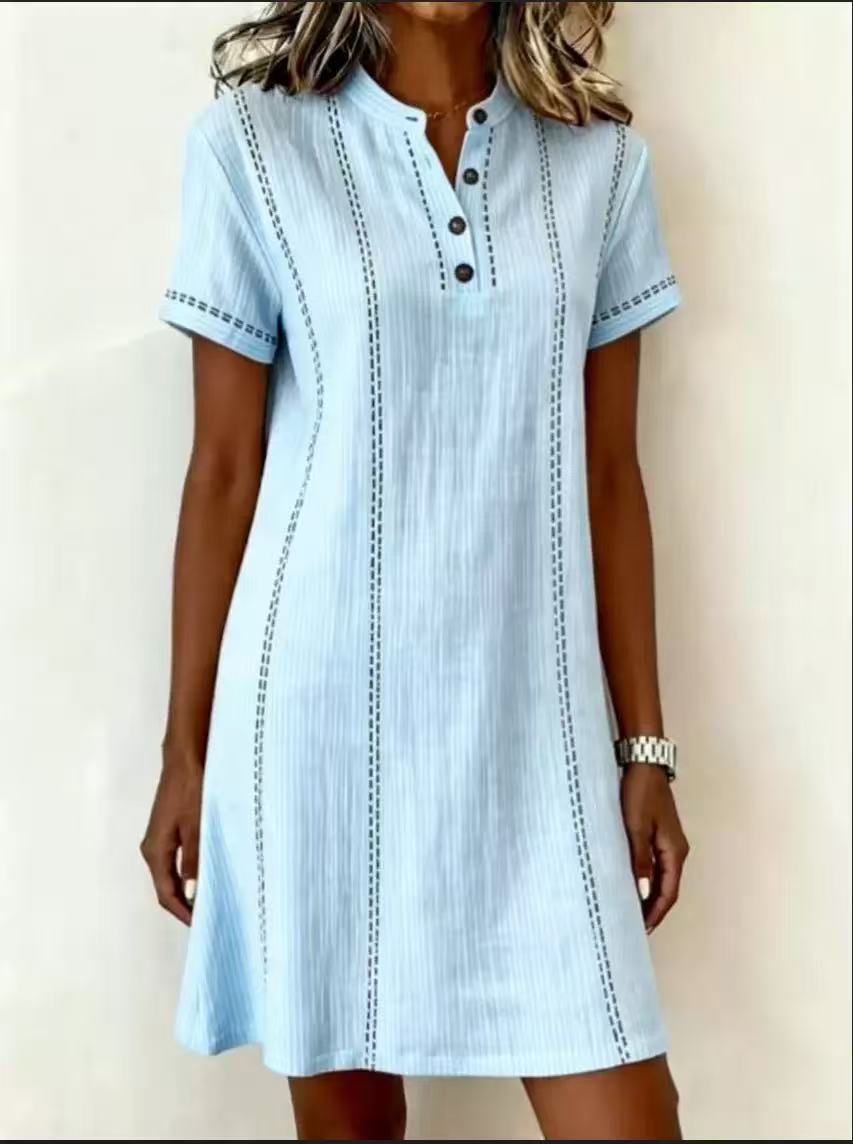 Women’s Button Up Polo Collar Midi Dress – Elegant Loose Fit Commute Dress