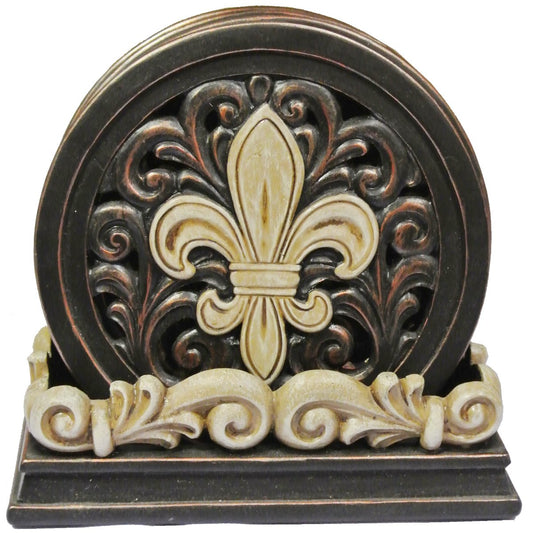 Fleur De Lis Scroll Coaster Set – Decorative Resin Drink Coasters | Vintage French Country Table Decor IWGAC
