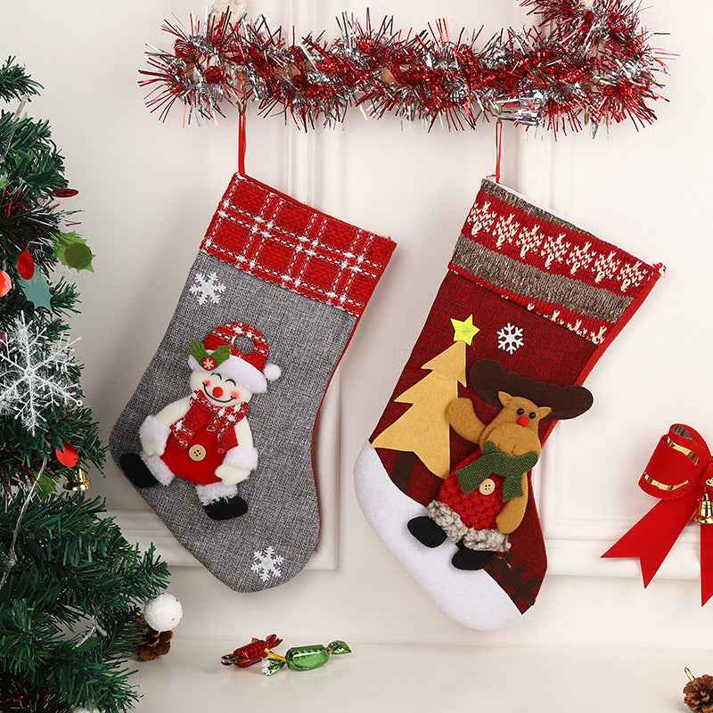 Santa Claus Christmas Sock Gift Bag – Burlap Candy Bag Holiday Stocking