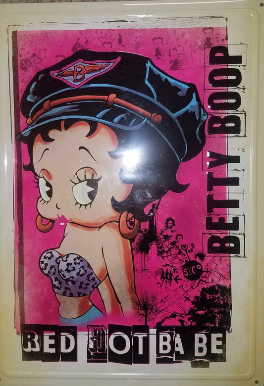 Betty Boop Red Hot Babe Metal Sign – Vintage Nostalgic Wall Décor | Retro Pin-Up Collectible IWGAC