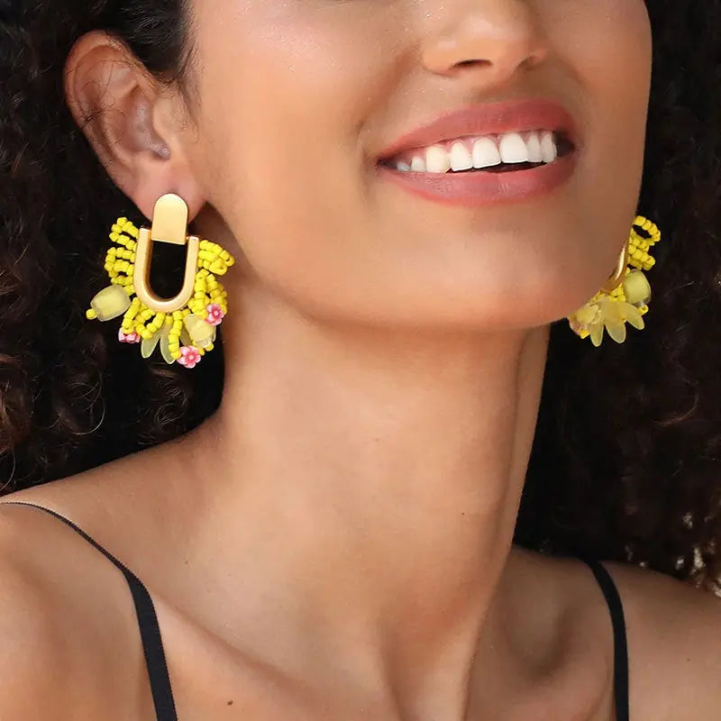 Bohemian Beaded Drop Earrings – Romantic Glass Seed Bead Statement Jewelry EPR