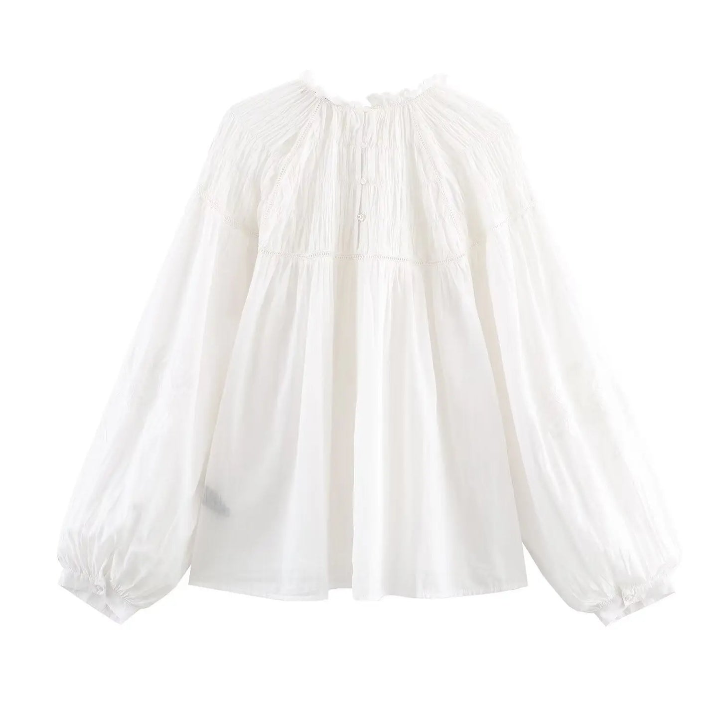 Women’s Ruffle Collar Blouse – Long Sleeve Elegant White Casual Top (XS–L) EPR