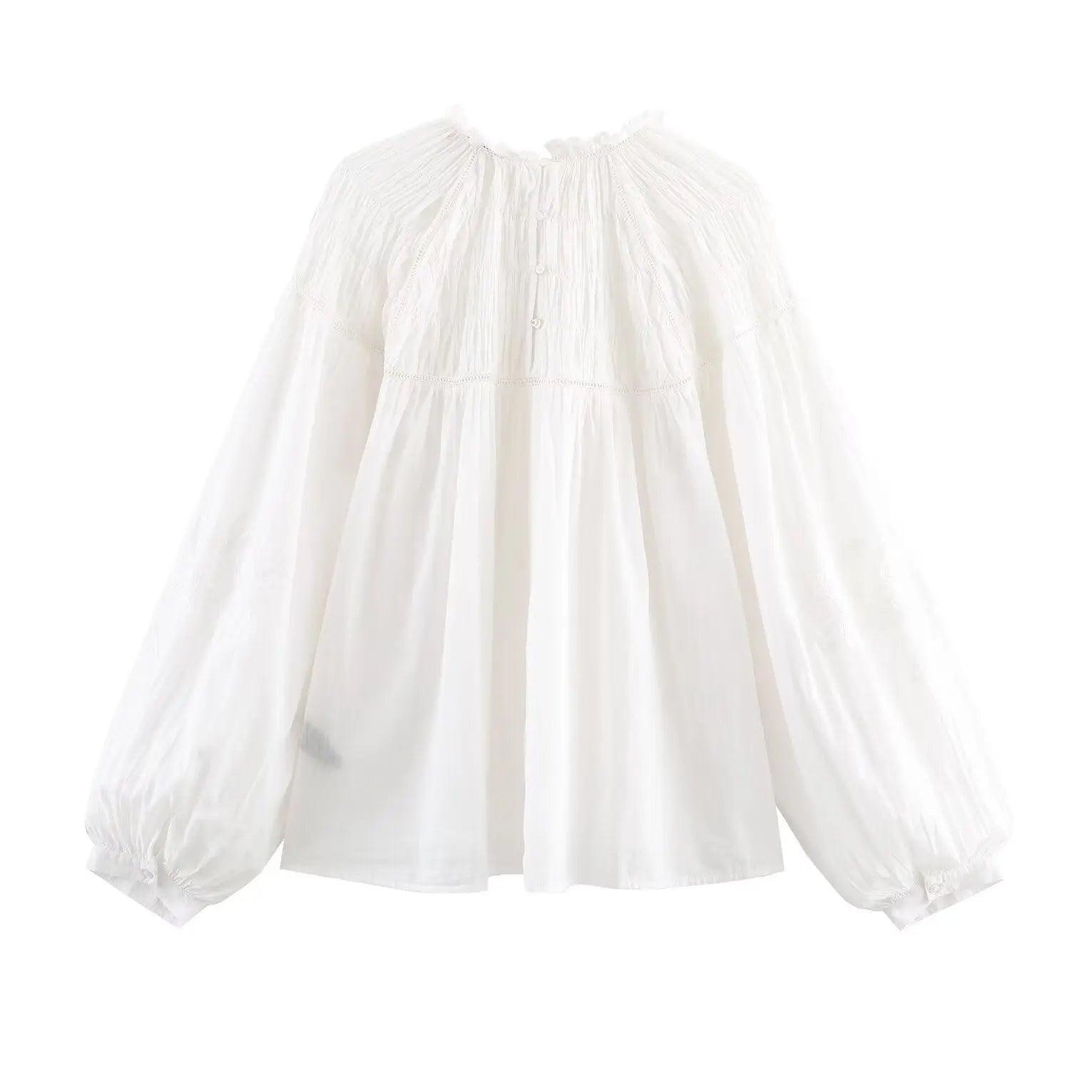 Women’s Ruffle Collar Blouse – Long Sleeve Elegant White Casual Top (XS–L) EPR