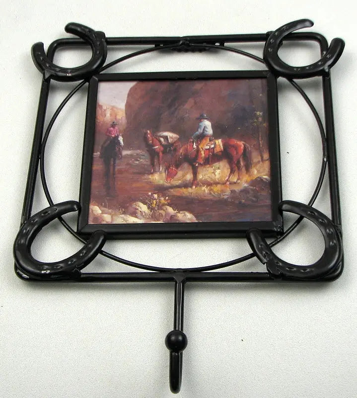 Horse Creek Wall Hook – Rustic Cast Iron & Ceramic Tile Key Holder | Farmhouse Kitchen Wall Decor IWGAC