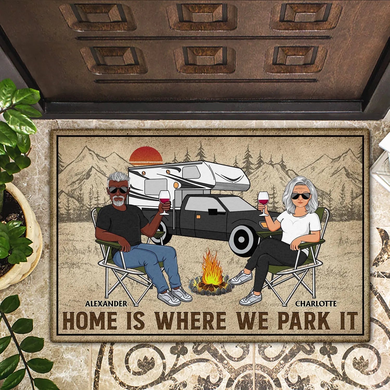 Personalized Camper Doormat – “Home Is Where We Park It” Custom Welcome Mat EPR