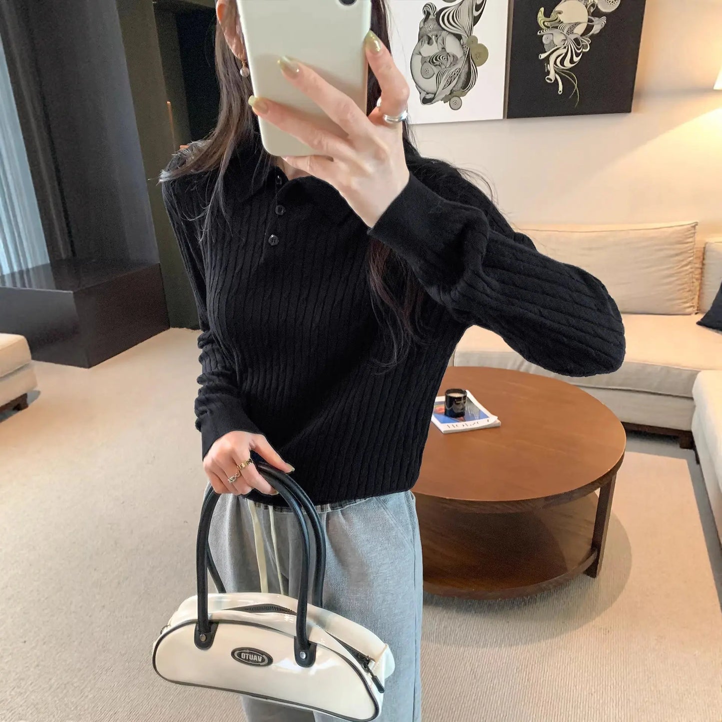 Women’s Loose Fit Collared Knit Sweater – Long Sleeve Elegant Pullover | Casual Office Knit Top EPR
