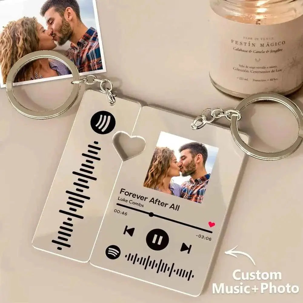 Custom Spotify Code Keychain with Photo – Personalized Music Memory Gift for Couples & Him