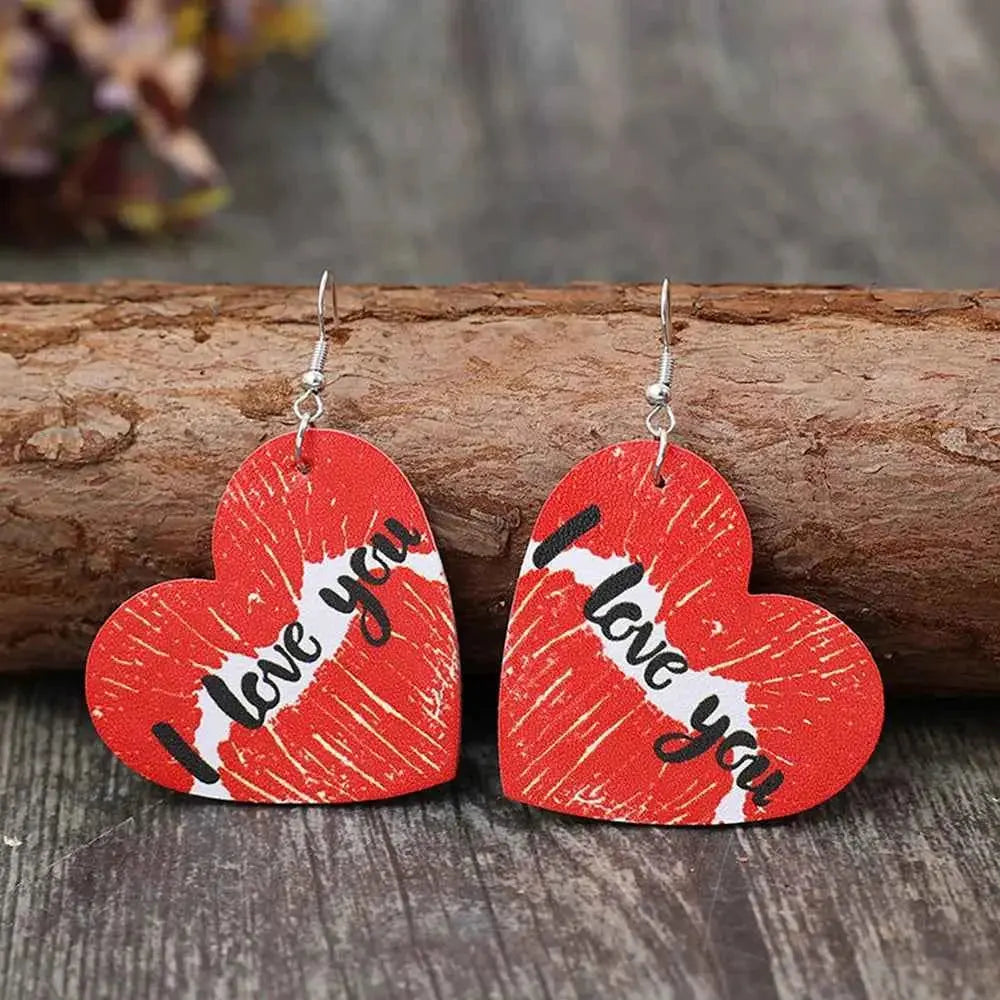 “I Love You” Heart Leather Earrings – Lightweight Romantic Statement Jewelry