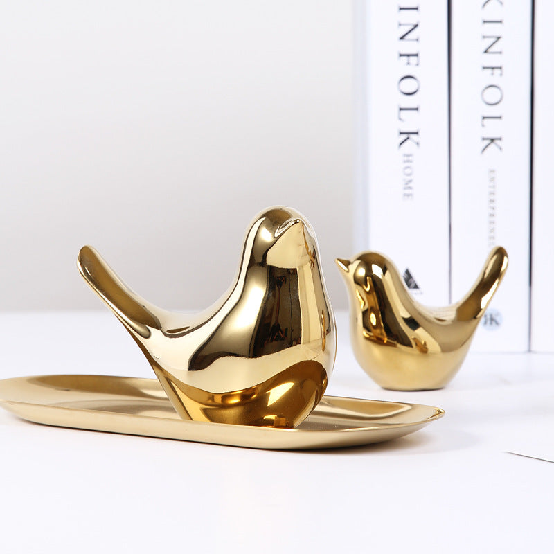 Nordic Gold Ceramic Bird Ornament – Modern Porcelain Bird Figurine | Luxury Living Room Home Decor EPR