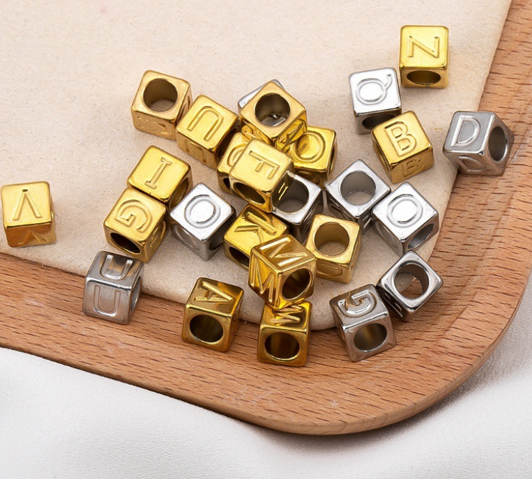 Stainless Steel Letter Beads A-Z – DIY Cube Alphabet Jewelry Charms 7mm