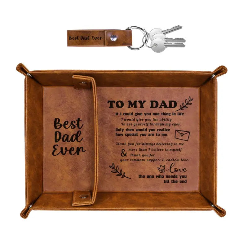 PU Leather Valet Tray & Keychain Set – Vintage Catchall Organizer for Desk, Nightstand & Entryway | Father’s Day Gift CJ
